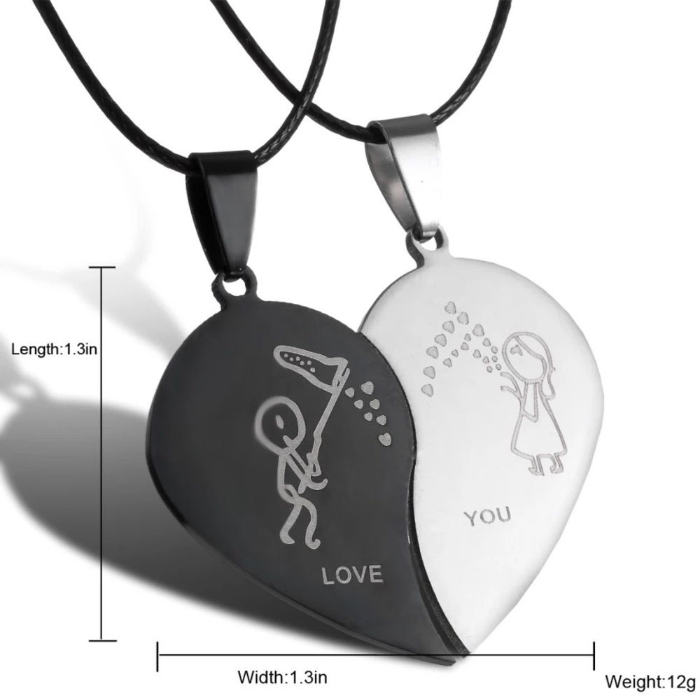 Couple Broken Heart Necklace Black Silver Color Boys Girls Choker - Picture 2 of 6
